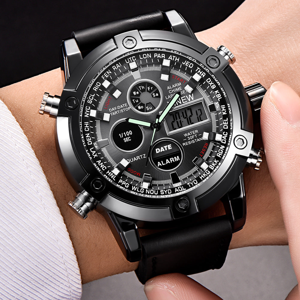 Chronograph Business Watch Men Leather Digital Wristwatches