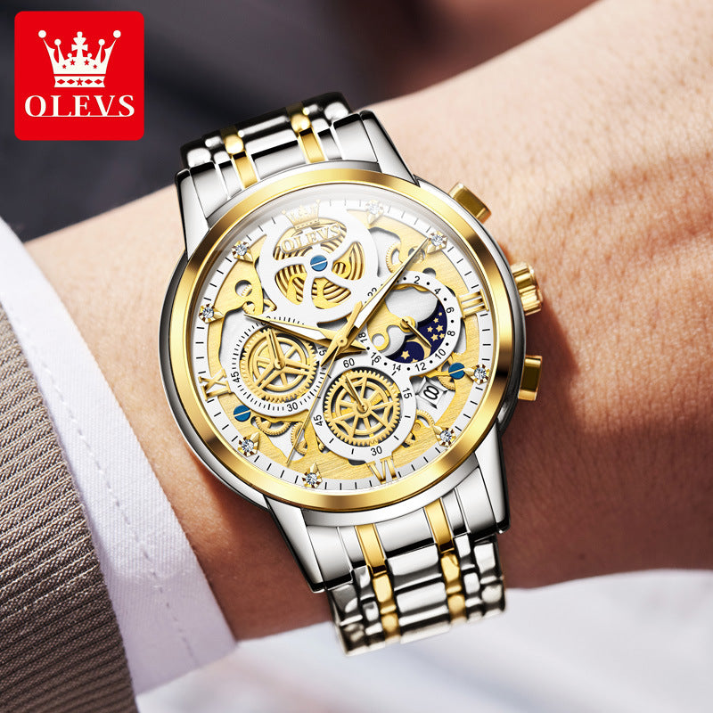 Oulishi Brand Watch Hollow Watch Plate Single Calendar Quartz Watch Men&#039;s Watch Men&#039;s Watch
