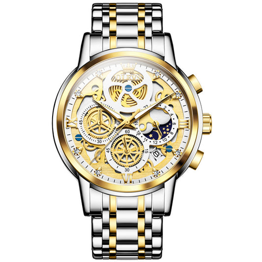 Oulishi Brand Watch Hollow Watch Plate Single Calendar Quartz Watch Men&#039;s Watch Men&#039;s Watch