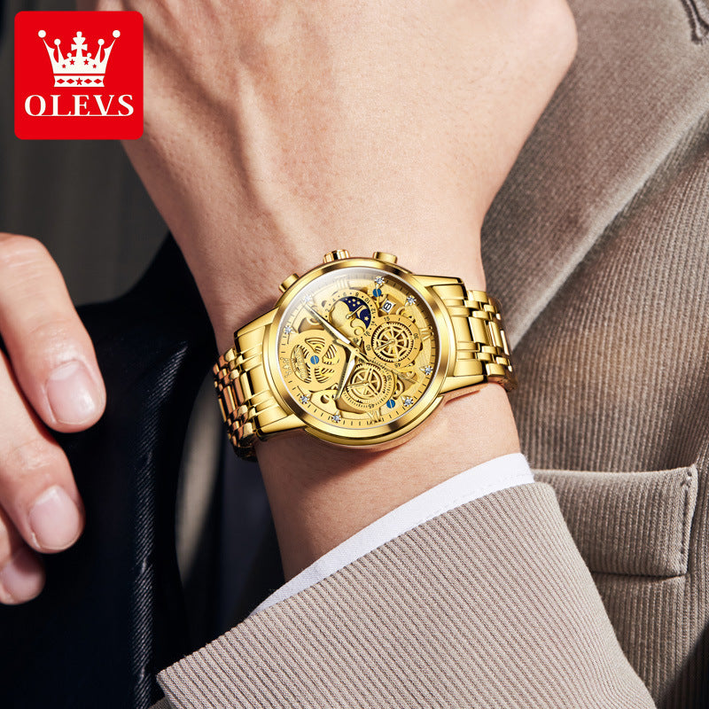 Oulishi Brand Watch Hollow Watch Plate Single Calendar Quartz Watch Men&#039;s Watch Men&#039;s Watch